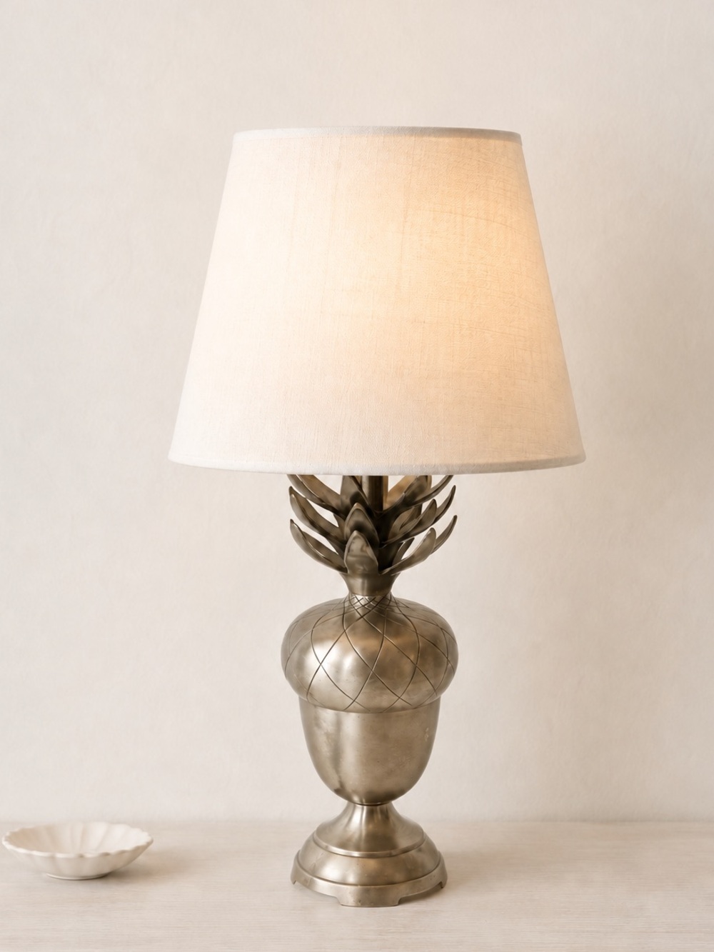 Vintage Small Acorn Pineapple Pewter Lamp